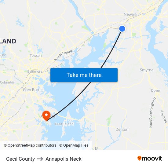 Cecil County to Annapolis Neck map