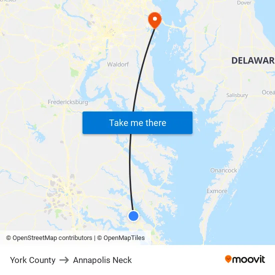 York County to Annapolis Neck map