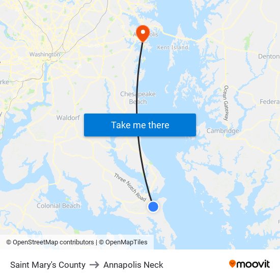 Saint Mary's County to Annapolis Neck map