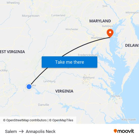 Salem to Annapolis Neck map