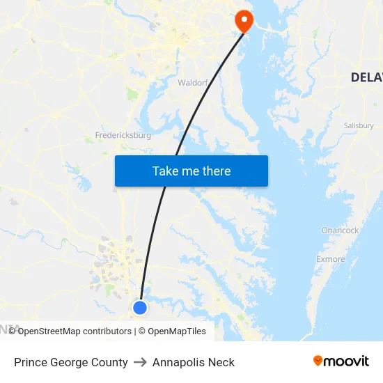 Prince George County to Annapolis Neck map