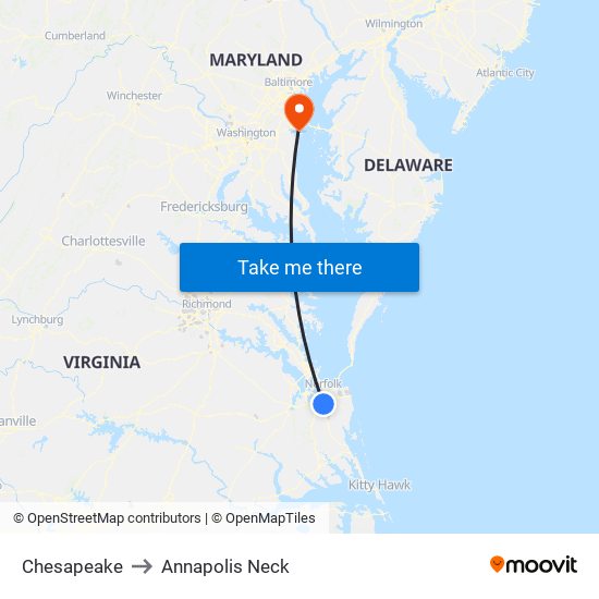 Chesapeake to Annapolis Neck map