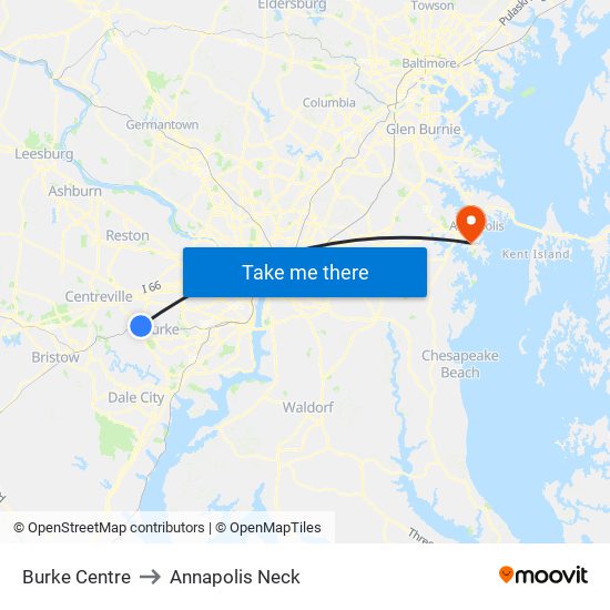 Burke Centre to Annapolis Neck map