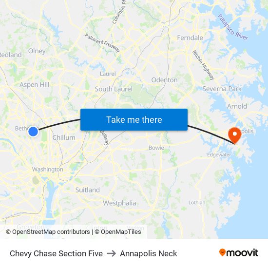 Chevy Chase Section Five to Annapolis Neck map