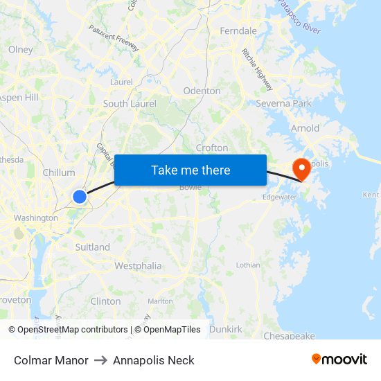 Colmar Manor to Annapolis Neck map