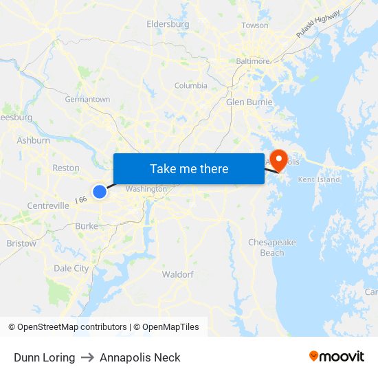 Dunn Loring to Annapolis Neck map