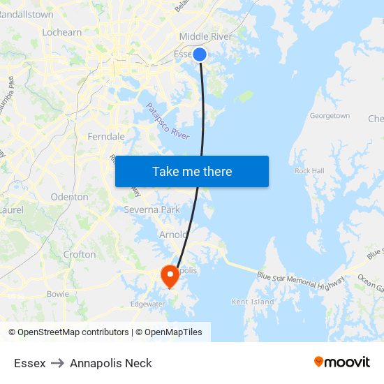 Essex to Annapolis Neck map