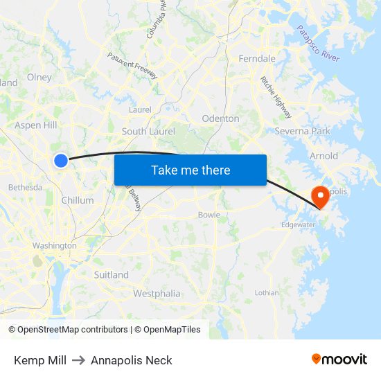 Kemp Mill to Annapolis Neck map
