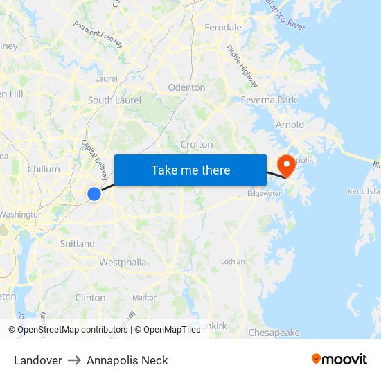 Landover to Annapolis Neck map