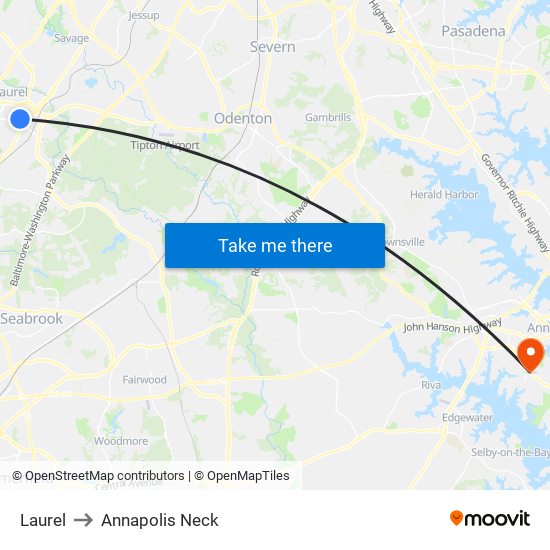 Laurel to Annapolis Neck map