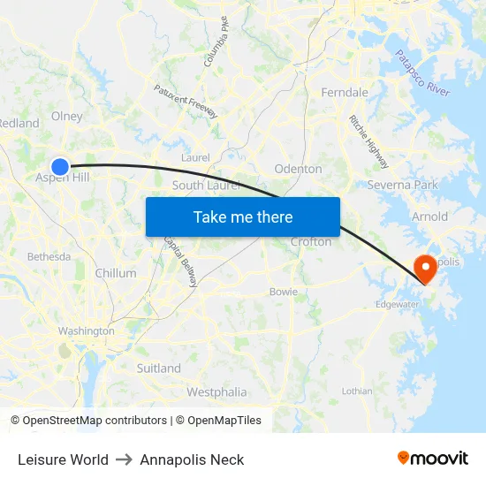 Leisure World to Annapolis Neck map