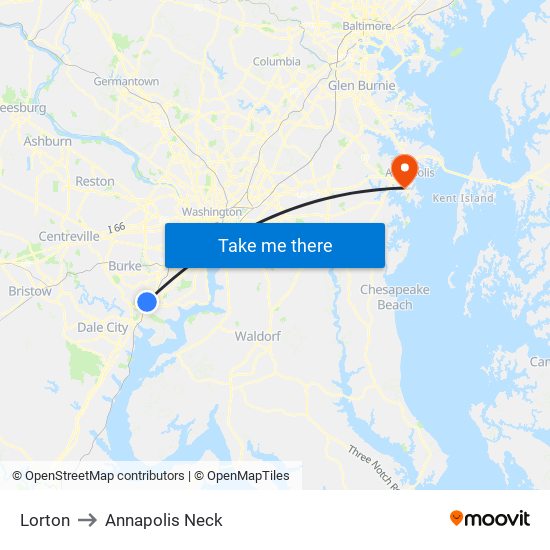 Lorton to Annapolis Neck map