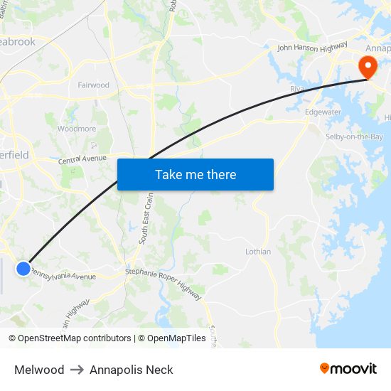 Melwood to Annapolis Neck map