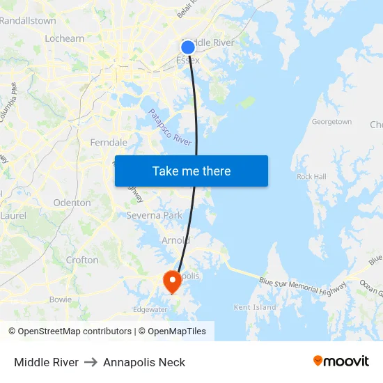 Middle River to Annapolis Neck map