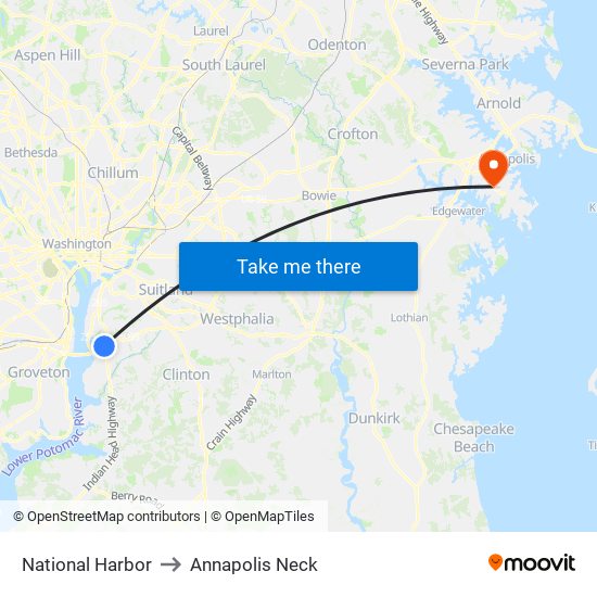 National Harbor to Annapolis Neck map