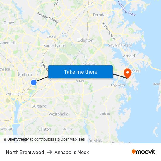 North Brentwood to Annapolis Neck map