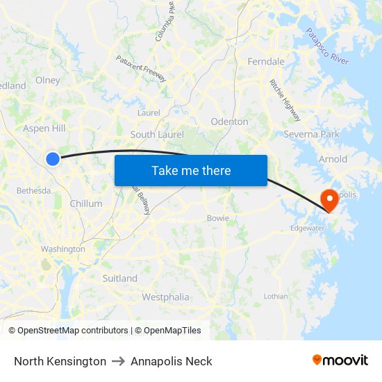 North Kensington to Annapolis Neck map