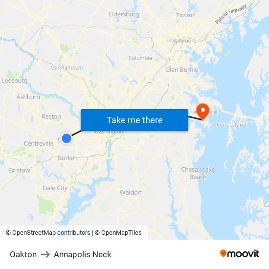 Oakton to Annapolis Neck map