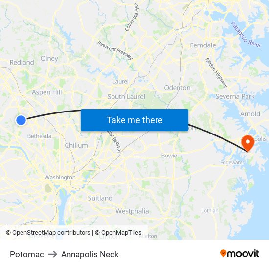 Potomac to Annapolis Neck map