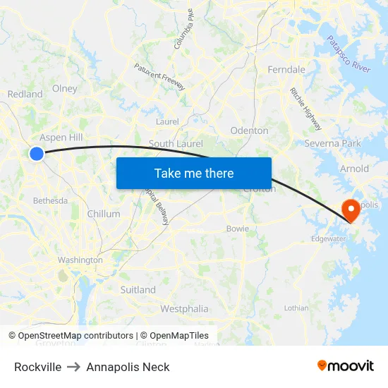 Rockville to Annapolis Neck map