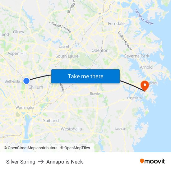 Silver Spring to Annapolis Neck map