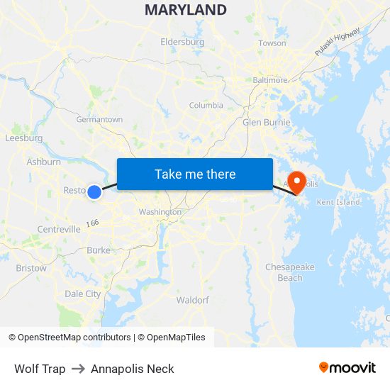 Wolf Trap to Annapolis Neck map