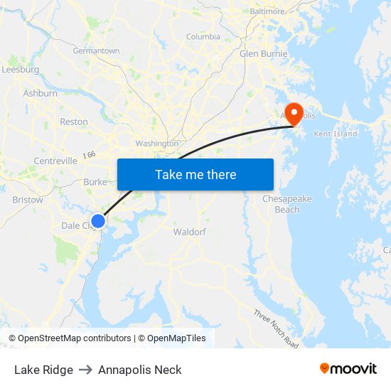 Lake Ridge to Annapolis Neck map