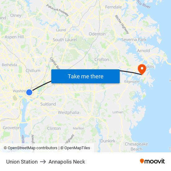 Union Station to Annapolis Neck map