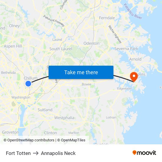 Fort Totten to Annapolis Neck map