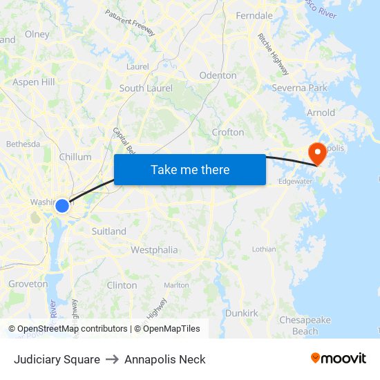 Judiciary Square to Annapolis Neck map