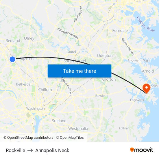 Rockville to Annapolis Neck map