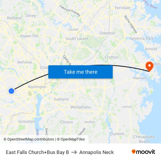 East Falls Church+Bay B to Annapolis Neck map