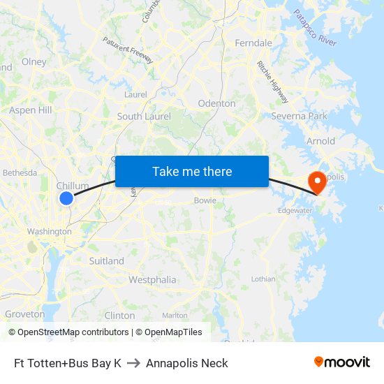 Fort Totten+Bay K to Annapolis Neck map