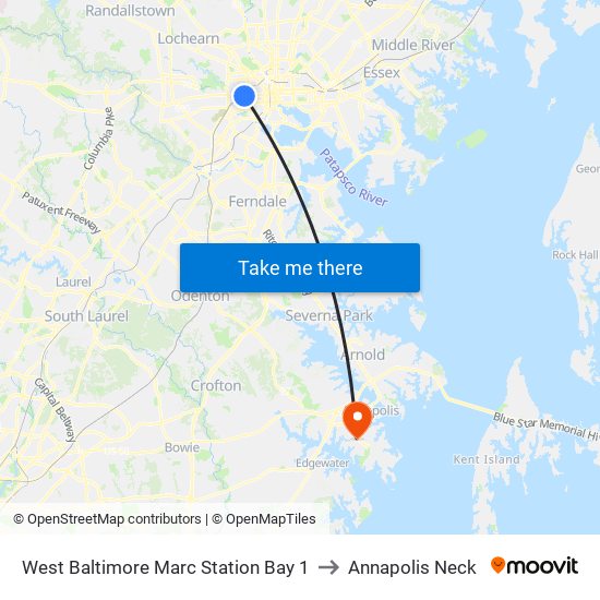 West Baltimore Marc Station Bay 1 to Annapolis Neck map