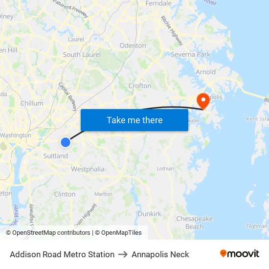 Addison Road Metro Station to Annapolis Neck map