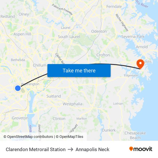 Clarendon Metrorail Station to Annapolis Neck map