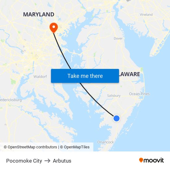 Pocomoke City to Arbutus map