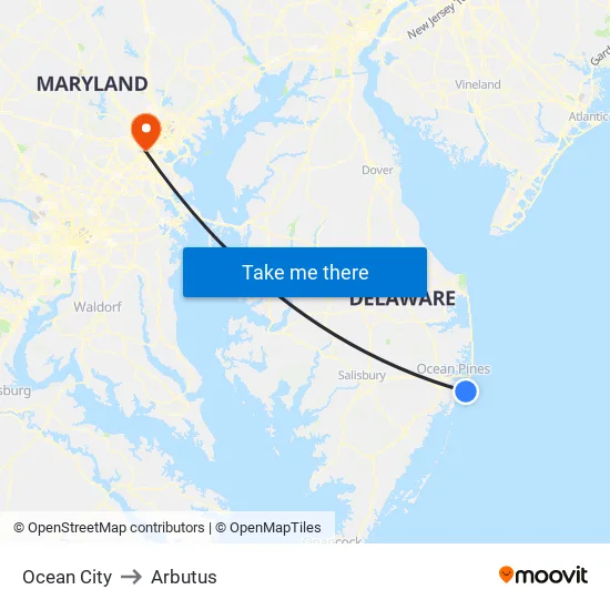 Ocean City to Arbutus map