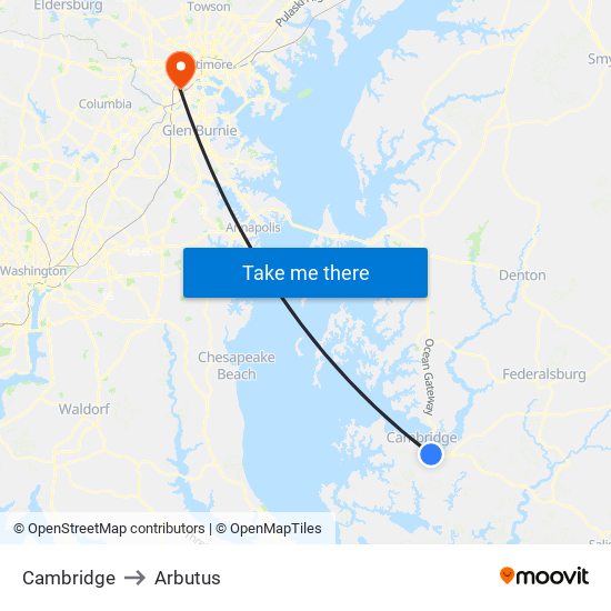 Cambridge to Arbutus map