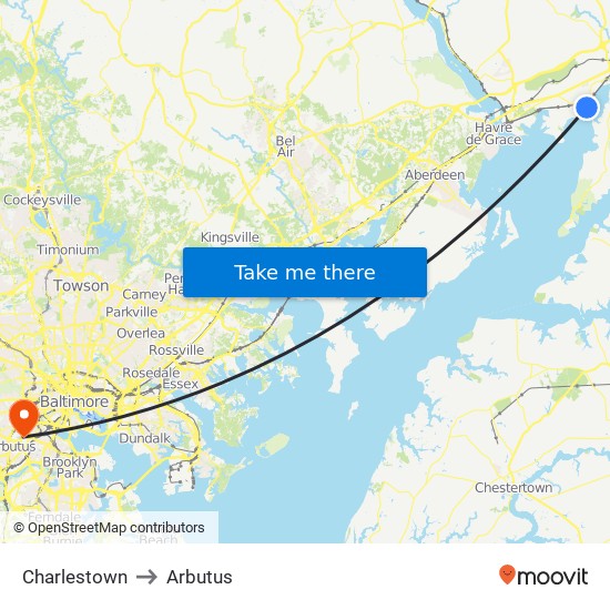 Charlestown to Arbutus map