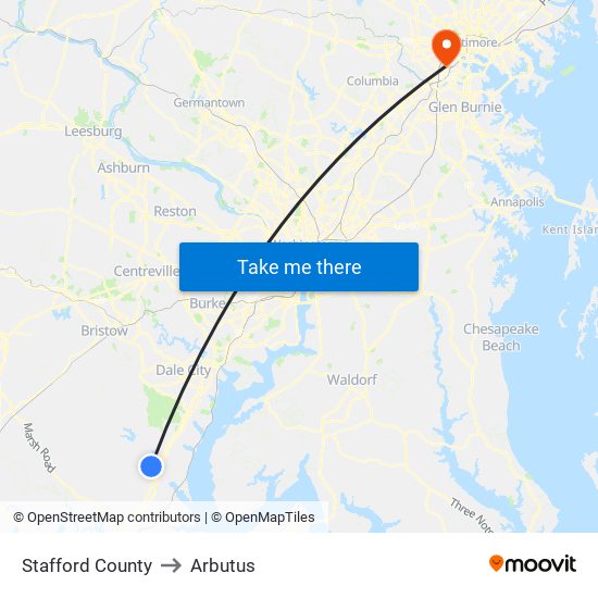 Stafford County to Arbutus map