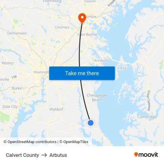 Calvert County to Arbutus map