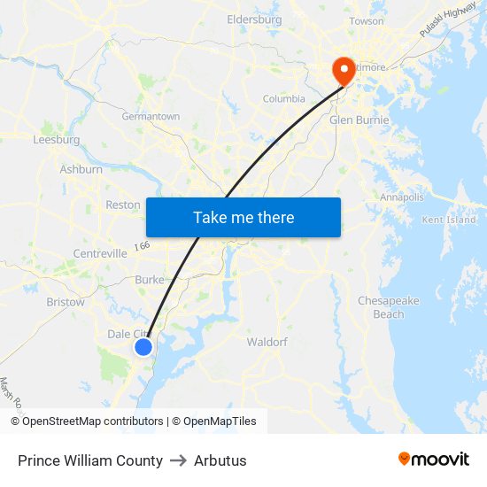 Prince William County to Arbutus map