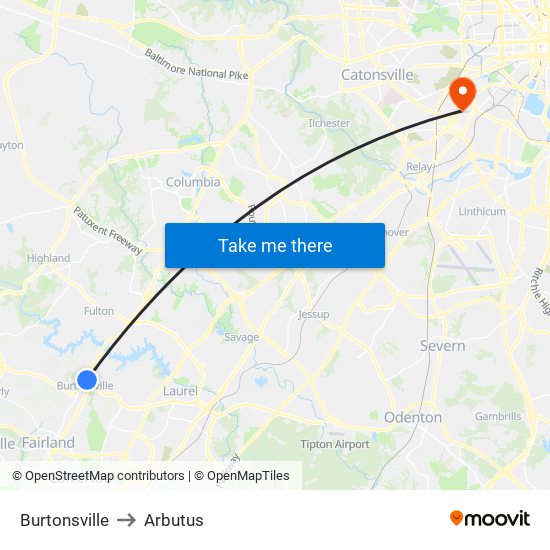 Burtonsville to Arbutus map