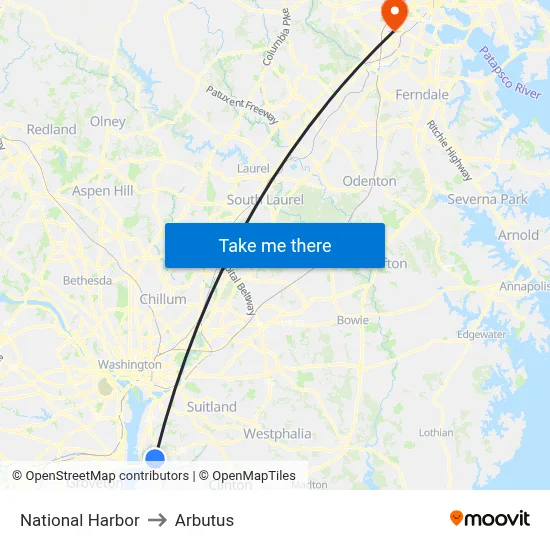 National Harbor to Arbutus map