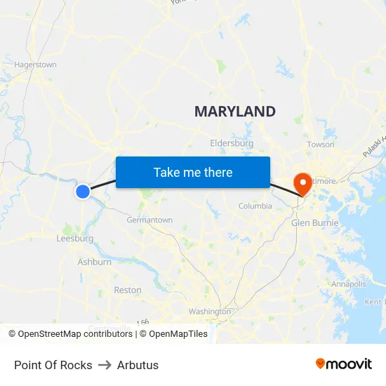 Point Of Rocks to Arbutus map