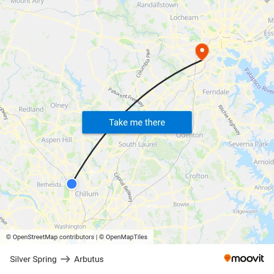 Silver Spring to Arbutus map
