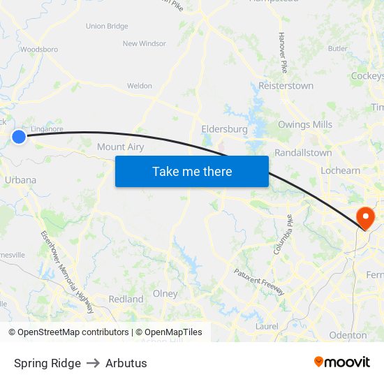 Spring Ridge to Arbutus map