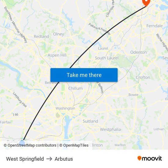 West Springfield to Arbutus map