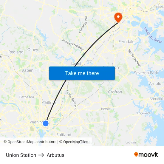 Union Station to Arbutus map